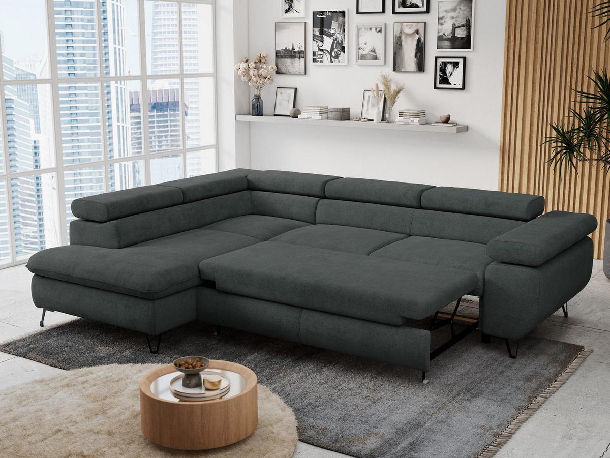 ECKSOFA PETER L Dunkelgrau Struktur - Links Seite - Dunkelgrau/Schwarz, Textil/Metall (208/273cm) - MKS