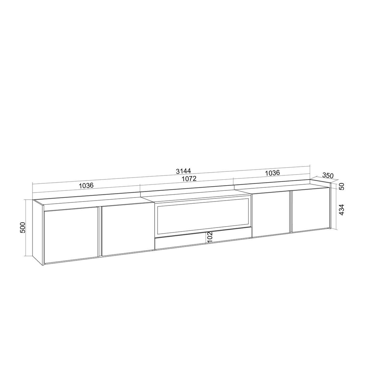 LOWBOARD, Weiß und Eiche, 315/35/50cm, Kamin mit Feuereffekt XXL - Weiß, Holzwerkstoff (315/50/35cm) - Skraut Home