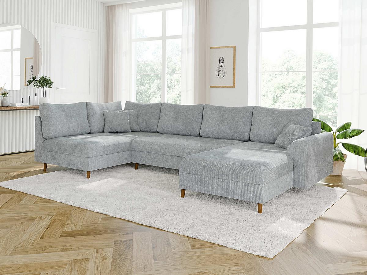 WOHNLANDSCHAFT Sigurd Hellgrau Chenille - Ottomane rechts - Hellgrau/Braun, Holz/Textil (310/81/161cm) - S-Style