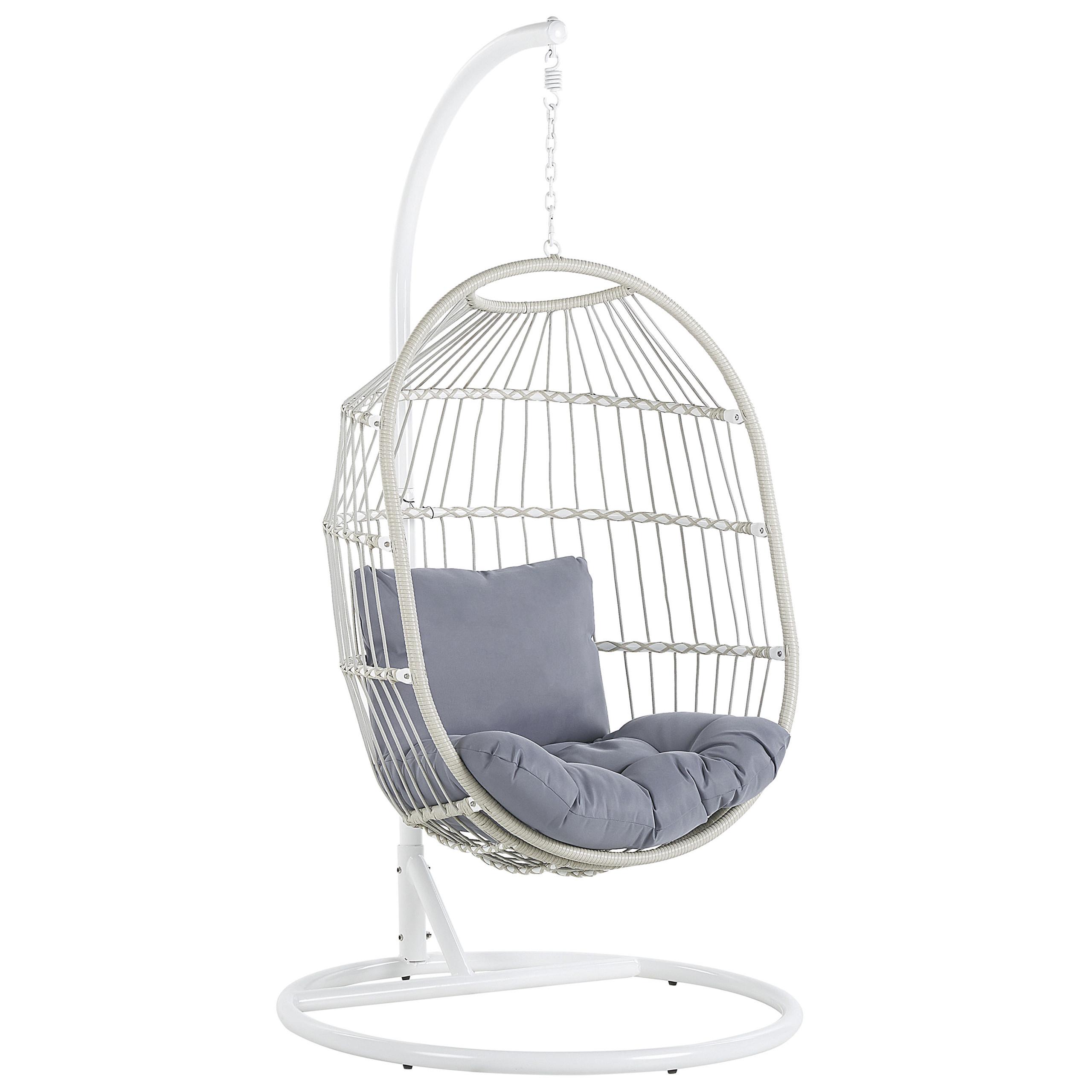 HÄNGESESSEL mit Gestell PE Rattan/Flechtseil Weiß 102 cm Alba - Weiß, Kunststoff (102/200/102cm) - Beliani