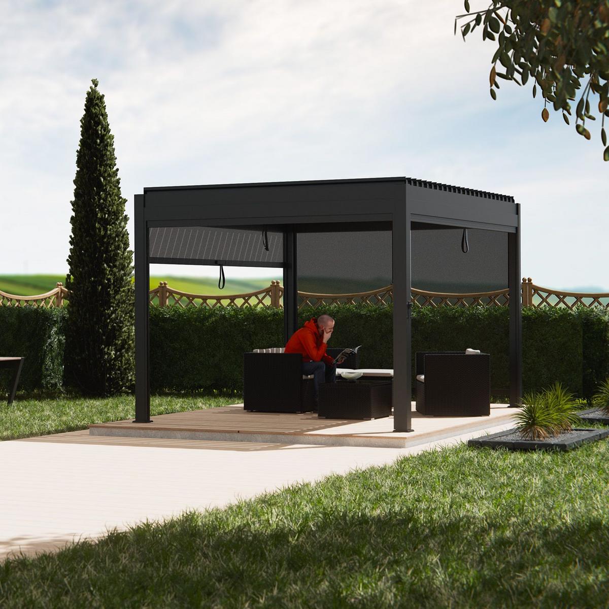 PERGOLA/ LAMELLENDACH Tahiti 3x4 m anthrazit - Anthrazit, Metall (392/240/400cm) - Juskys