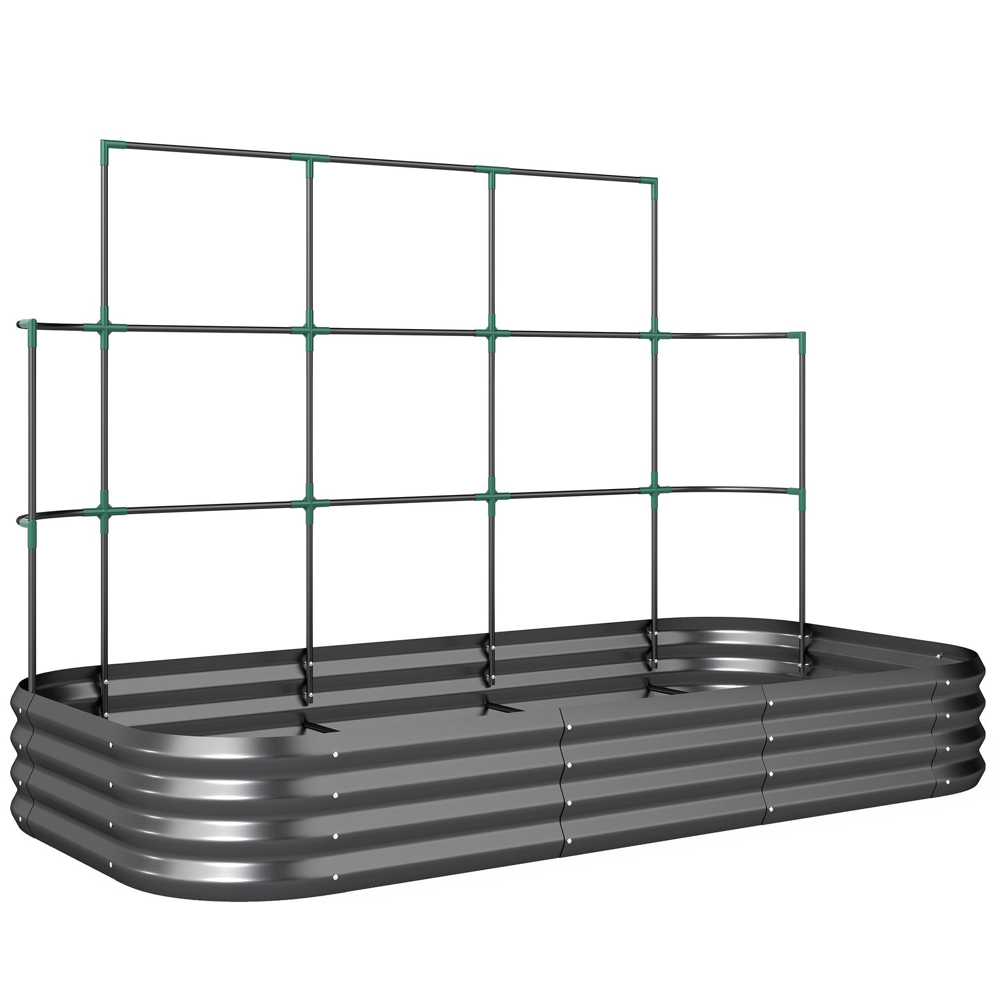 HOCHBEET mit Rankhilfe & offenem Boden Dunkelgrau - Dunkelgrau, Metall (110/150/220cm) - Outsunny