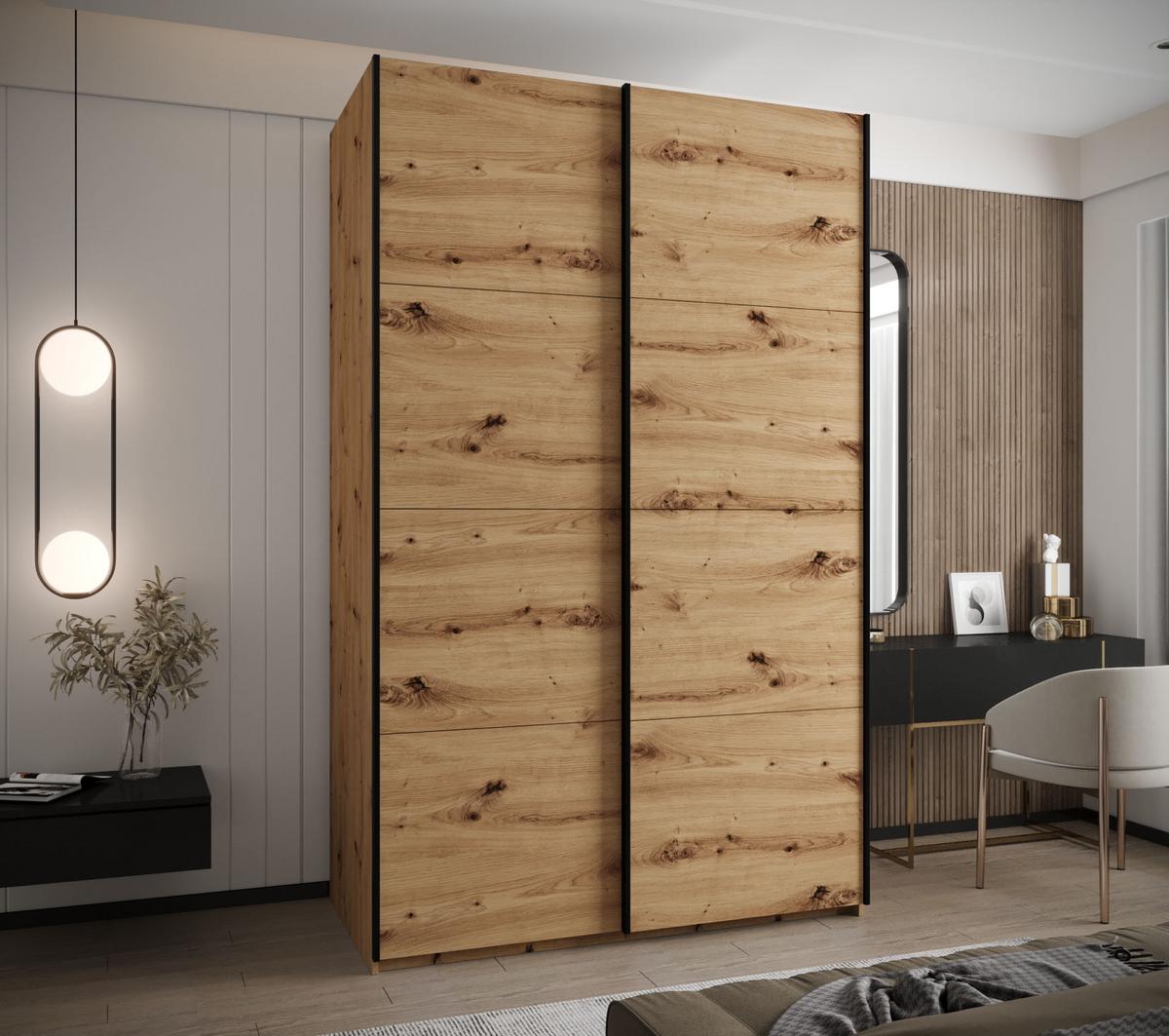 SCHWEBETÜRENSCHRANK 245,5/150/64 2-türig - Schwarz/Eiche Artisan, Holz/Metall (150/245/64cm) - Abiks Möbel
