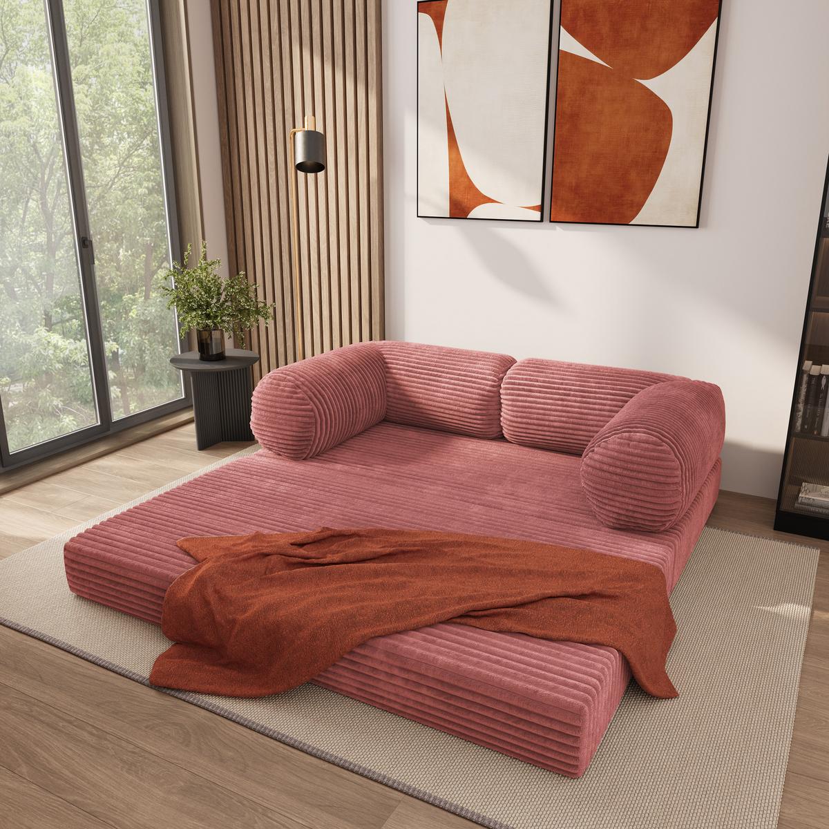 BETTSOFA ALVIO aus Schaumstoff Kordstoff Rosa Schlaffunktion - Rosa, Textil (170/68/80cm) - MASSENO