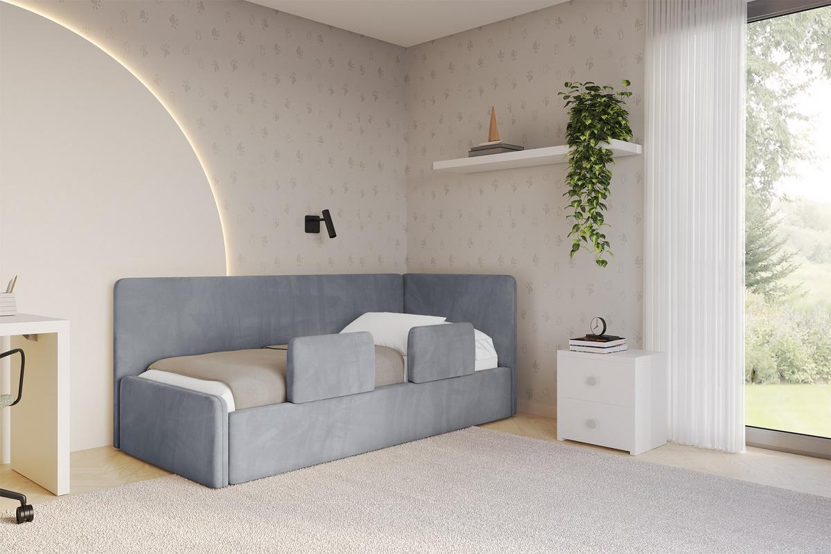 EINZELLBETT Jugendbett mit Bettkasten und Matratze H3/H4, Links - NORY 100x200 Grau - Grau, Holzwerkstoff/Textil (100/200cm) - ALTDECOR