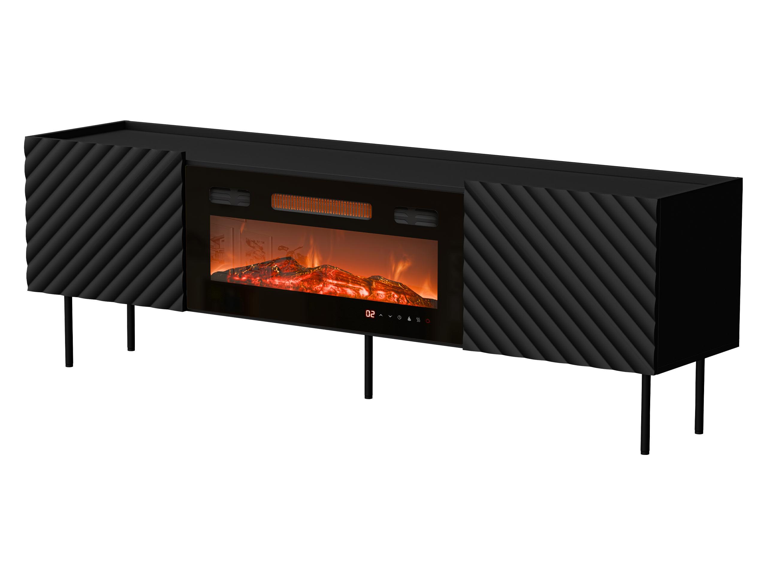 TV-LOWBOARD Lucca 180 2D mit Elektrische Kamin - Schwarz, Holz/Holzwerkstoff (181/59/40cm) - MIRJAN24