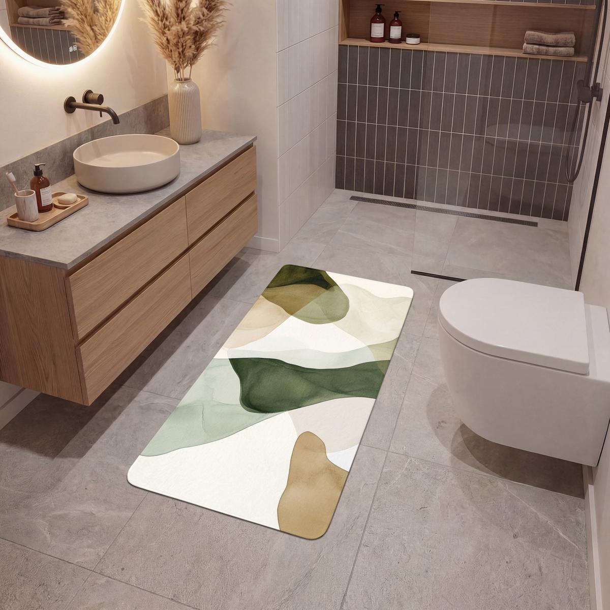 BADEMATTE Japandi - Abstrakt - Grün 60x120 cm - Grün, Textil (60/120cm) - OnlyWow