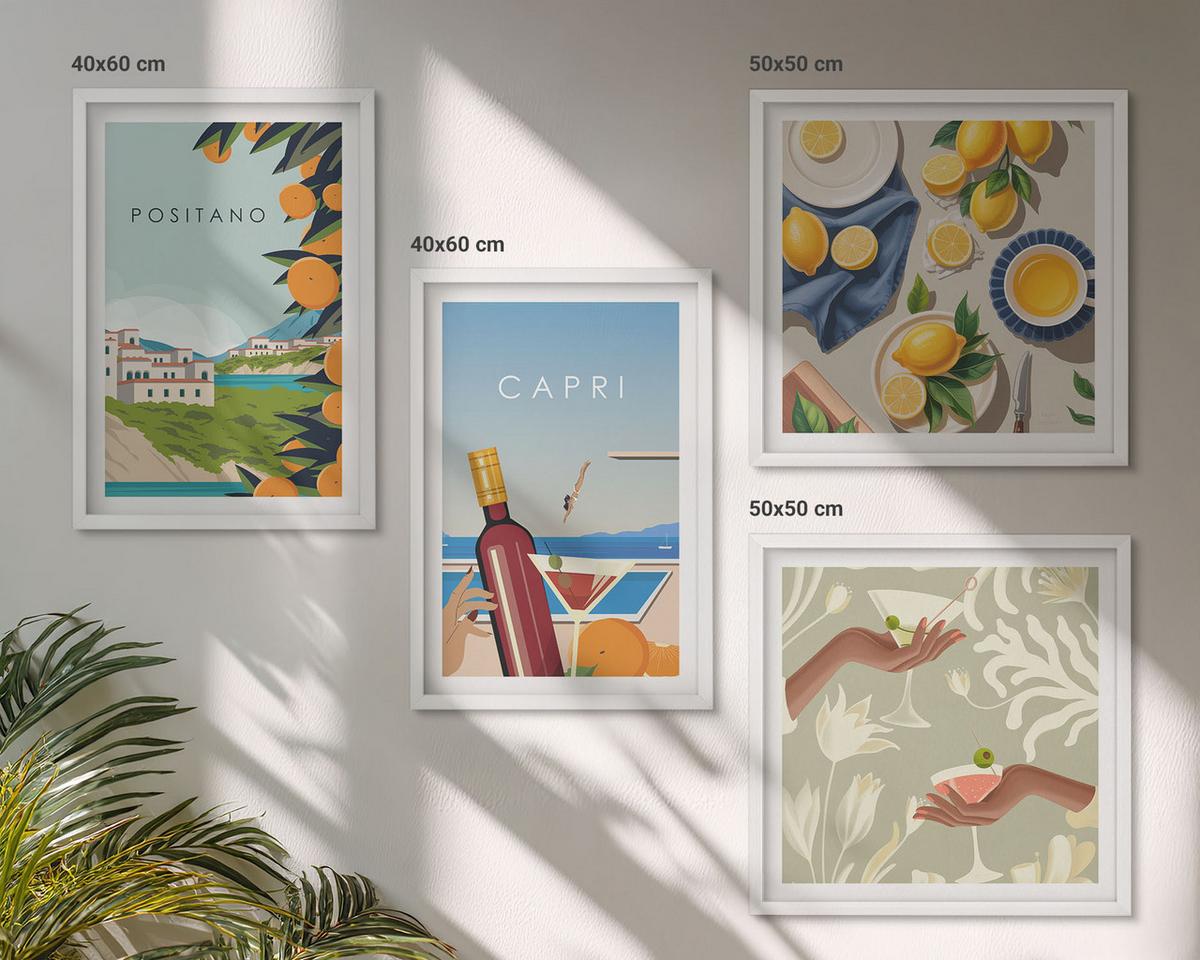BILDER SET 4er Set - 50x50 cm & 40x60 cm Weißer Rahmen - Italienische Zitronenurlaube Capri - Weiß, Kunststoff (50/50cm) - TULUP