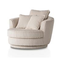 BIG-SESSEL Relaxsessel Mega Cord creme wollweiß Ø 120 cm 360° drehbar, inklusive 3x Kissen - Creme/Weiß, Holzwerkstoff/Textil (120/86/120cm) - Furn.Design