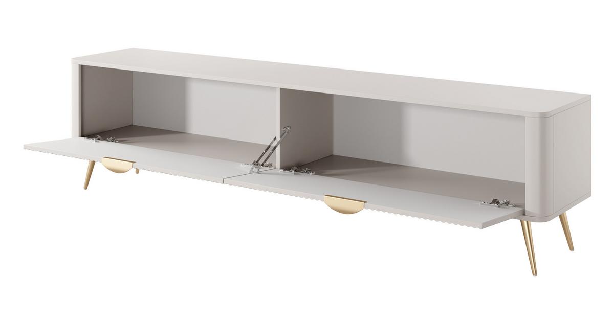 LOWBOARD Vespasia 2T Beige 200/51,2/38 cm – Geriffelten Fronten - Beige/Goldfarben, Holzwerkstoff/Metall (200/51.2/38cm) - AX Living