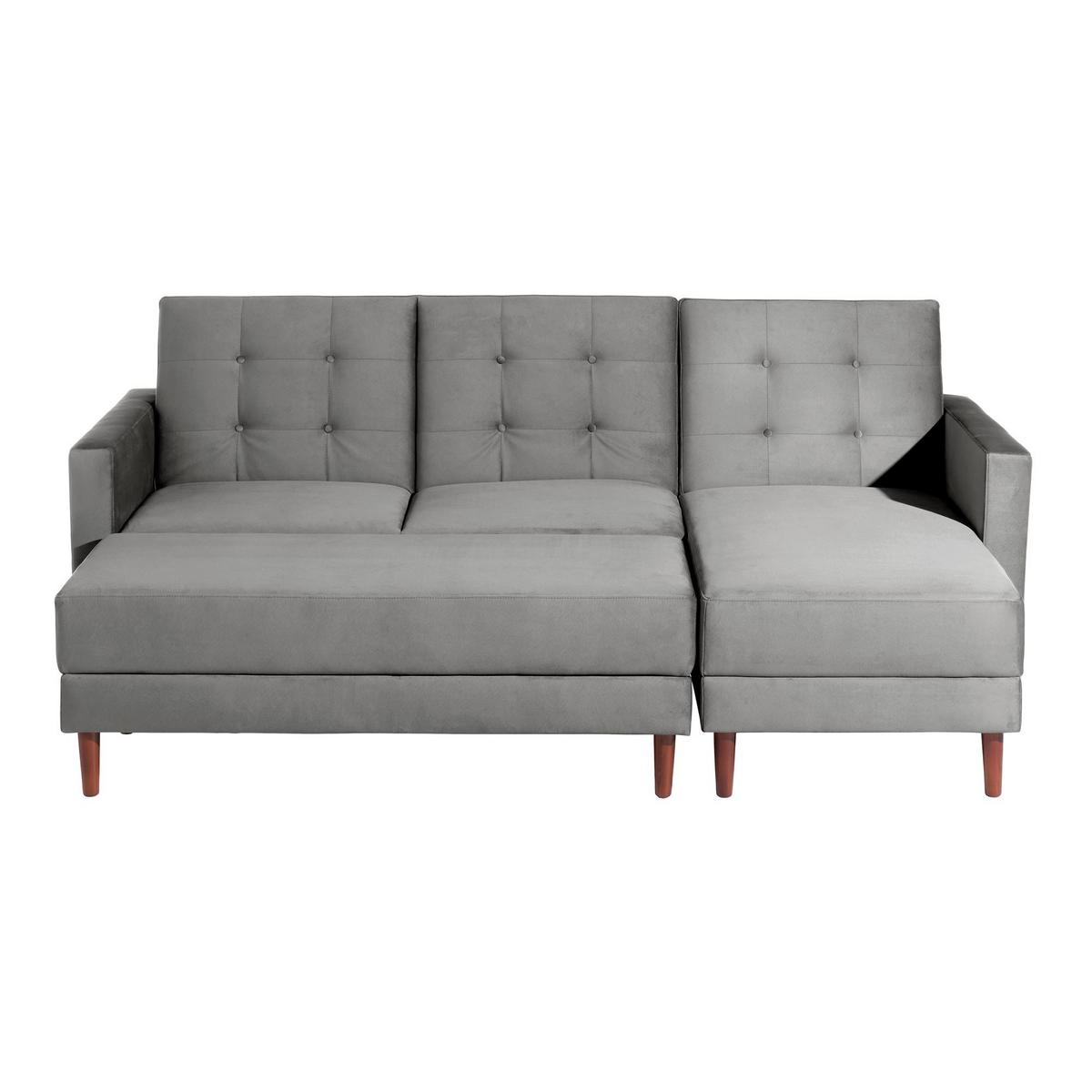 FUNKTIONSSOFA mit Hocker Katunia Samtvelours grau - Grau, Kunststoff (222/92/144cm) - 58aufmkessel