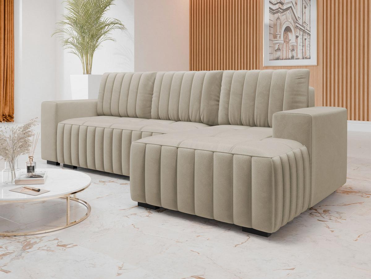 ECKSOFA Hugo, Seite: Rechts - Beige/Dunkelbraun, Holz/Textil (240/140cm)