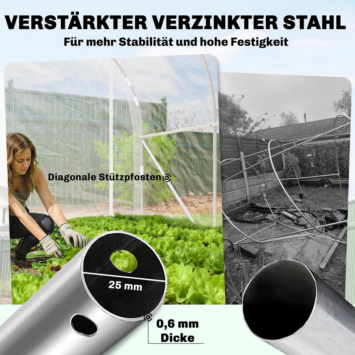 FOLIENGEWÄCHSHAUS mit Rolltor Stahl PE Transparent - Transparent, Metall (195/195/295cm) - Outsunny