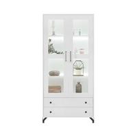 VITRINE Bero mit 2 Türen und 2 Schubladen, LED-Beleuchtung - Schwarz/Weiß, Holzwerkstoff/Metall (90/190/40cm) - Beautysofa