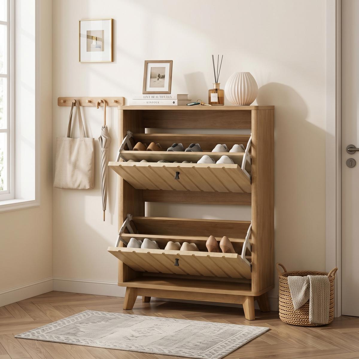 SCHUHESCHRANK Eichenfarben Mit Kippfach & Schranktür Mid-Century - Eichefarben, Holzwerkstoff (60/94/24cm) - Urban Meuble