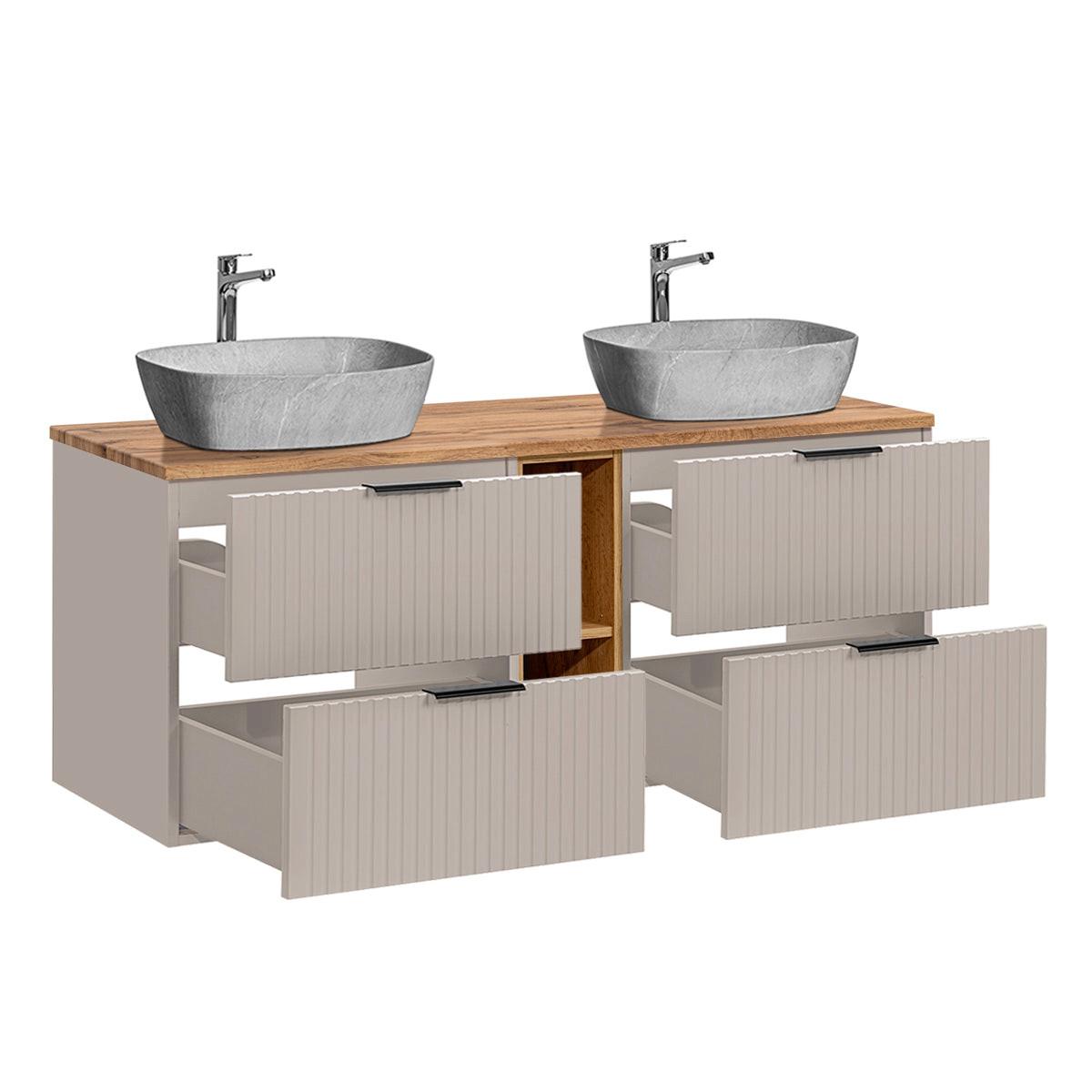 BADMÖBEL 140.8cm Adriel 2er-Set Kaschmir, Holz und Stein - Beige, Holzwerkstoff (140.8/59/46cm) - Petits-meubles