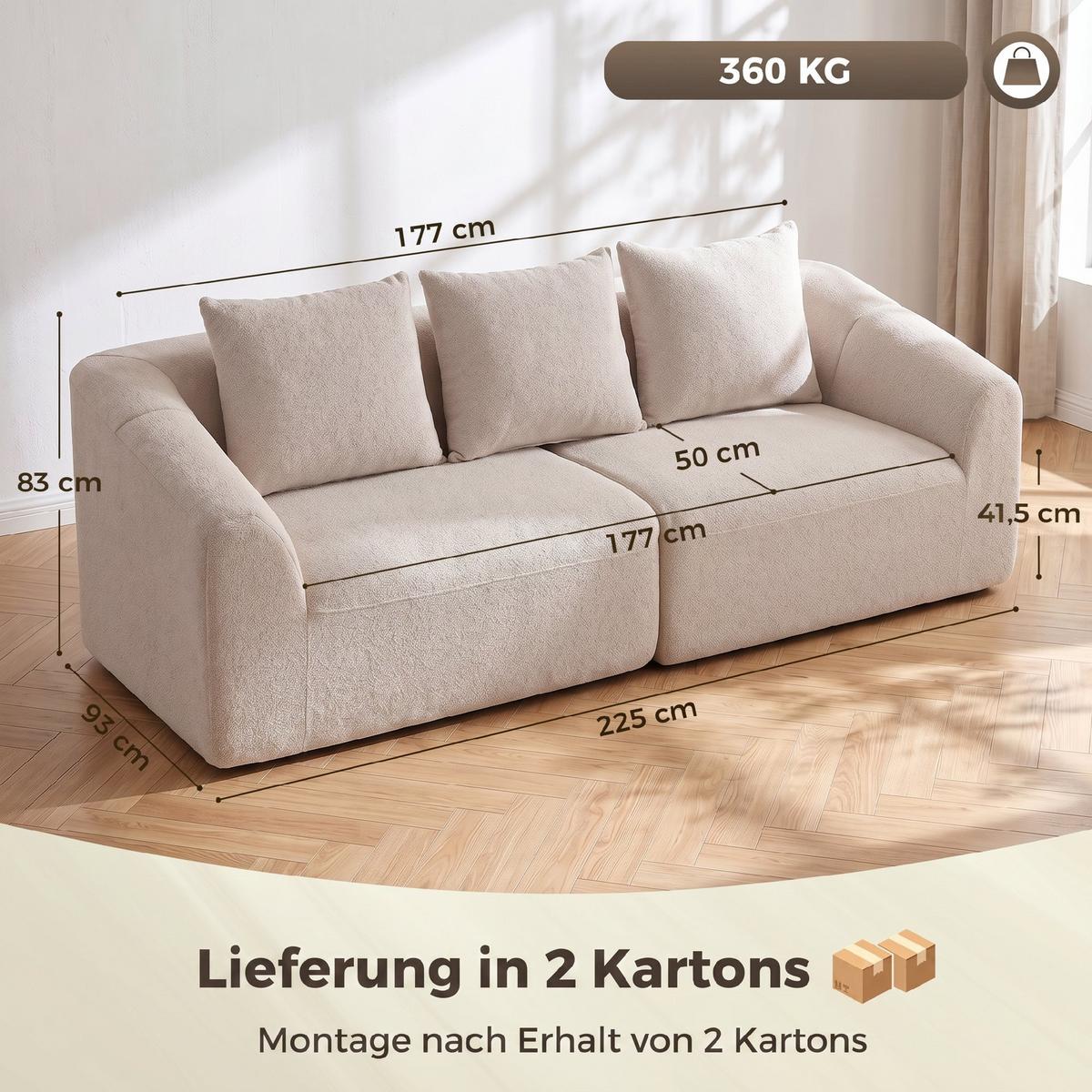 3-SITZER-SOFA Chenille Beige - Beige, Textil (93/83/225cm) - HOMCOM