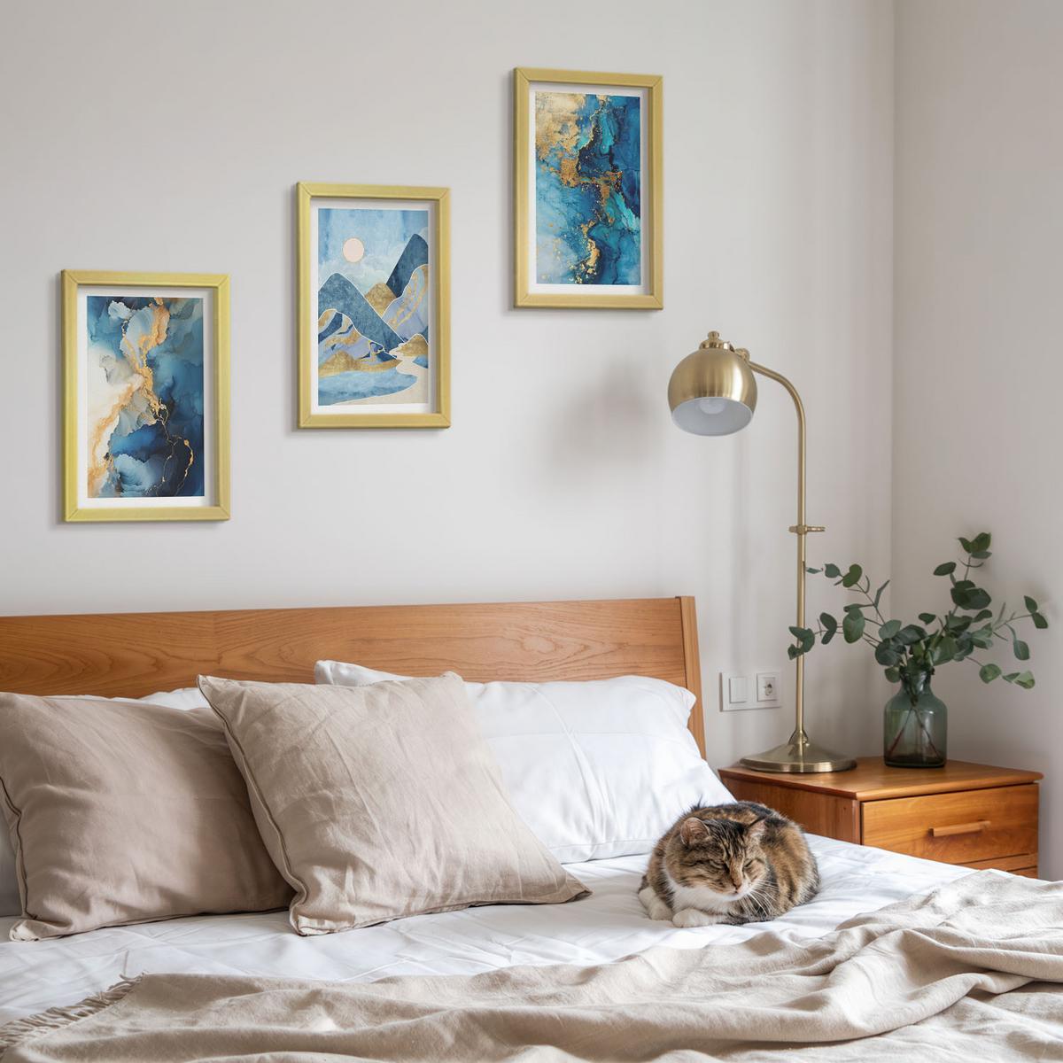 BILDER SET 3er Set - 20x30 cm Goldrahmen - Abstrakte Muster der Blue Mountains - Goldfarben, Kunststoff (20/30cm) - TULUP