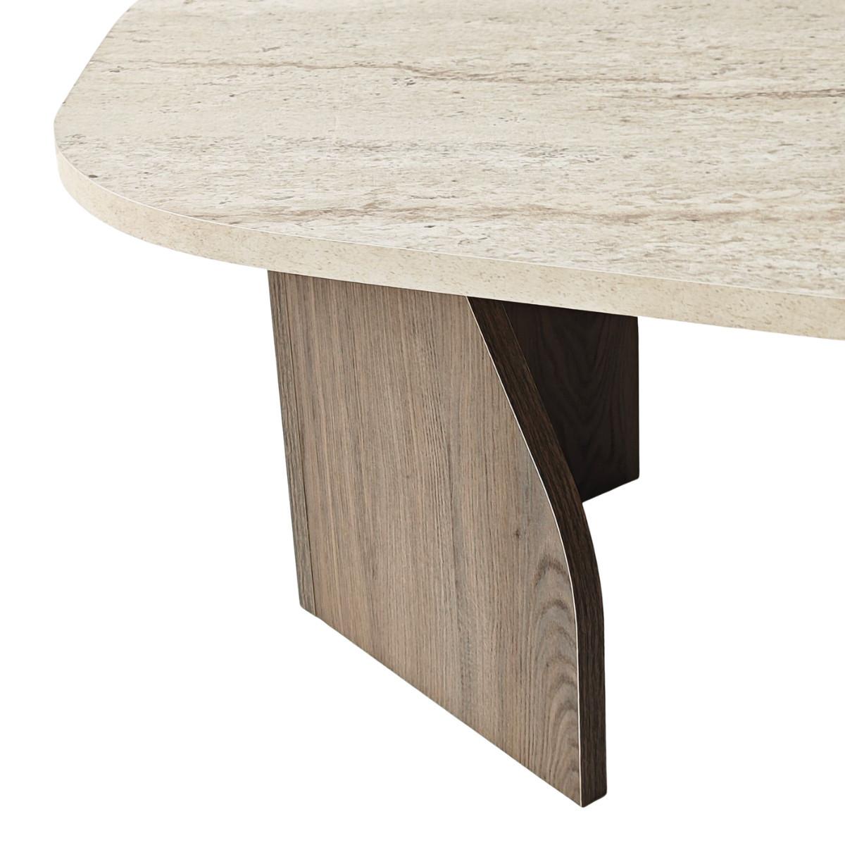 COUCHTISCH mit organisch geformter Tischplatte und breiten Beinen 100/60/35 cm - Hellbraun/Eichefarben, Holzwerkstoff (66/60/35cm) - Calicosy