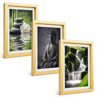 BILDER SET 3er Set - 20x30 cm Goldrahmen - Entspannende Zen-Wassermalerei - Goldfarben, Kunststoff (20/30cm) - TULUP