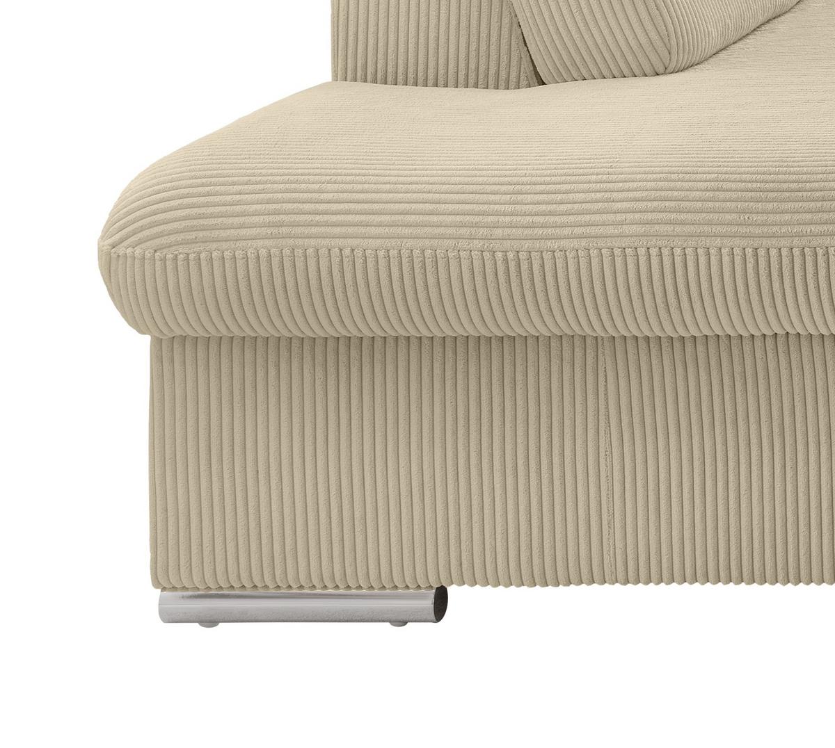 ECKSOFA mit Schlaffunktion, Bettkasten, Kopfstützen verstellbar, Wellenunterfederung, Ottomane links B283/T228/H102 cm, Cord Beige Grau / 17218 - Chromfarben/Greige, Textil/Metall (283/228cm) - luma-home