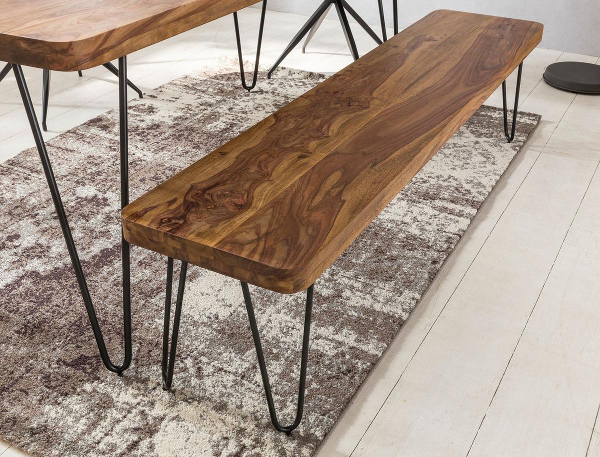 SITZBANK BALU Massivholz Metallbeine Landhausstil, Braun 160x40x45 cm - Schwarz/Braun, Holz/Metall (160/45/40cm) - KADIMA DESIGN