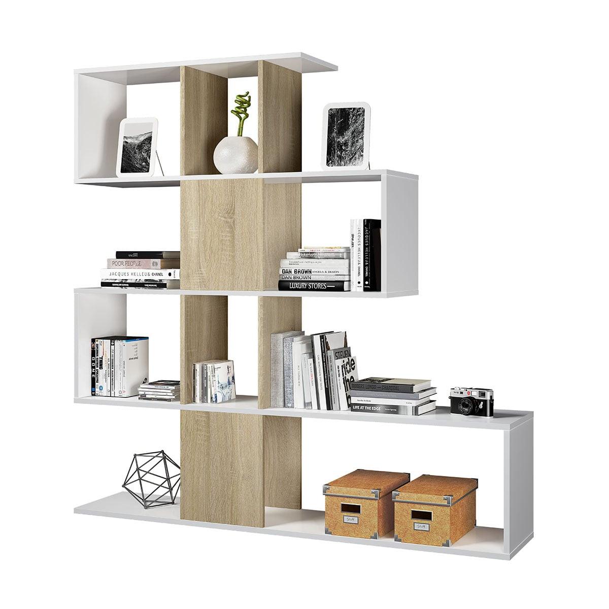 BÜCHERREGAL mit 4 Ebenen und 11 Aufbewahrungsfächern H145 cm - Eschefarben, Holzwerkstoff (28/145/11.2cm) - Calicosy