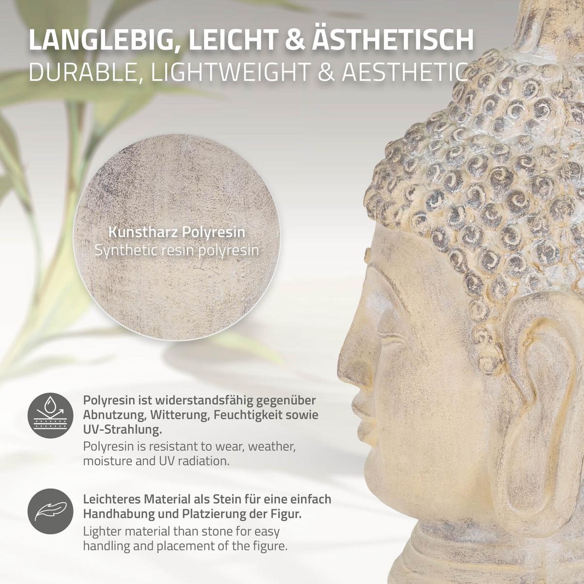 BUDDHA KOPF STATUE 55 cm Beige/Grau aus Polyresin - Beige, Kunststoff (30/55/30cm) - ECD-Germany