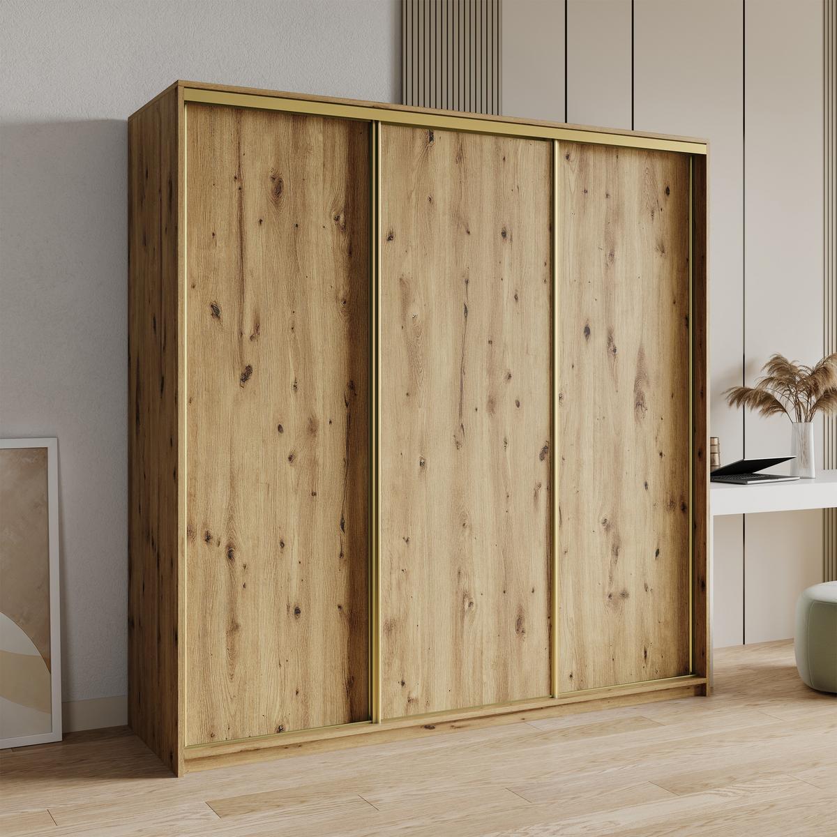 SCHWEBETÜRENSCHRANK NISSE 200/205/60 cm 3-türig Eiche Artisan - Eiche Artisan, Holzwerkstoff (200/205/60cm) - MASSENO
