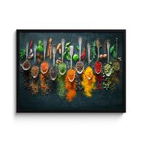POSTER MIT RAHMENGERAHMTES BILD Kräuter - Gewürze - Löffel 80x60 cm - Currygelb, Papier (80/60cm) - MuchoWow