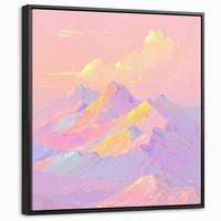 LEINWAND Bilder mit Rahmen - Berggipfel - Wolken - Verträumt - 50x50 - Hellrosa, Textil (50/50cm) - MuchoWow