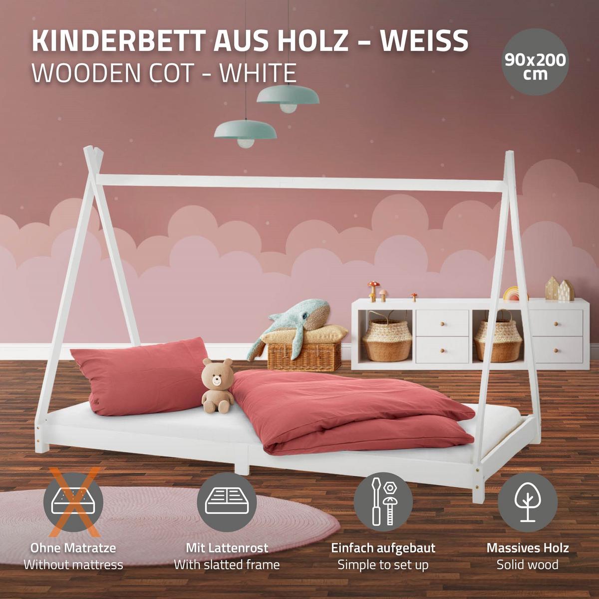 KINDERBETT Tipi 90x200 cm Weiß - Weiß, Holz (90/200cm) - ML-DESIGN