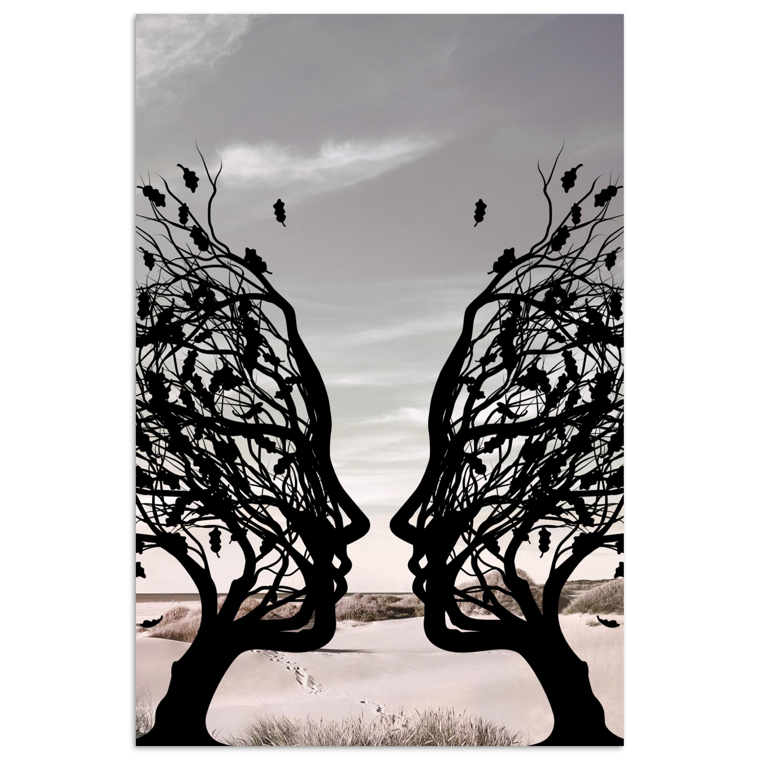 POSTER Strand - Meer - Menschen - Baum - Moderne Kunst Room Decor 20x30 cm - Hellgrau, Papier (20/30/0.1cm) - MuchoWow