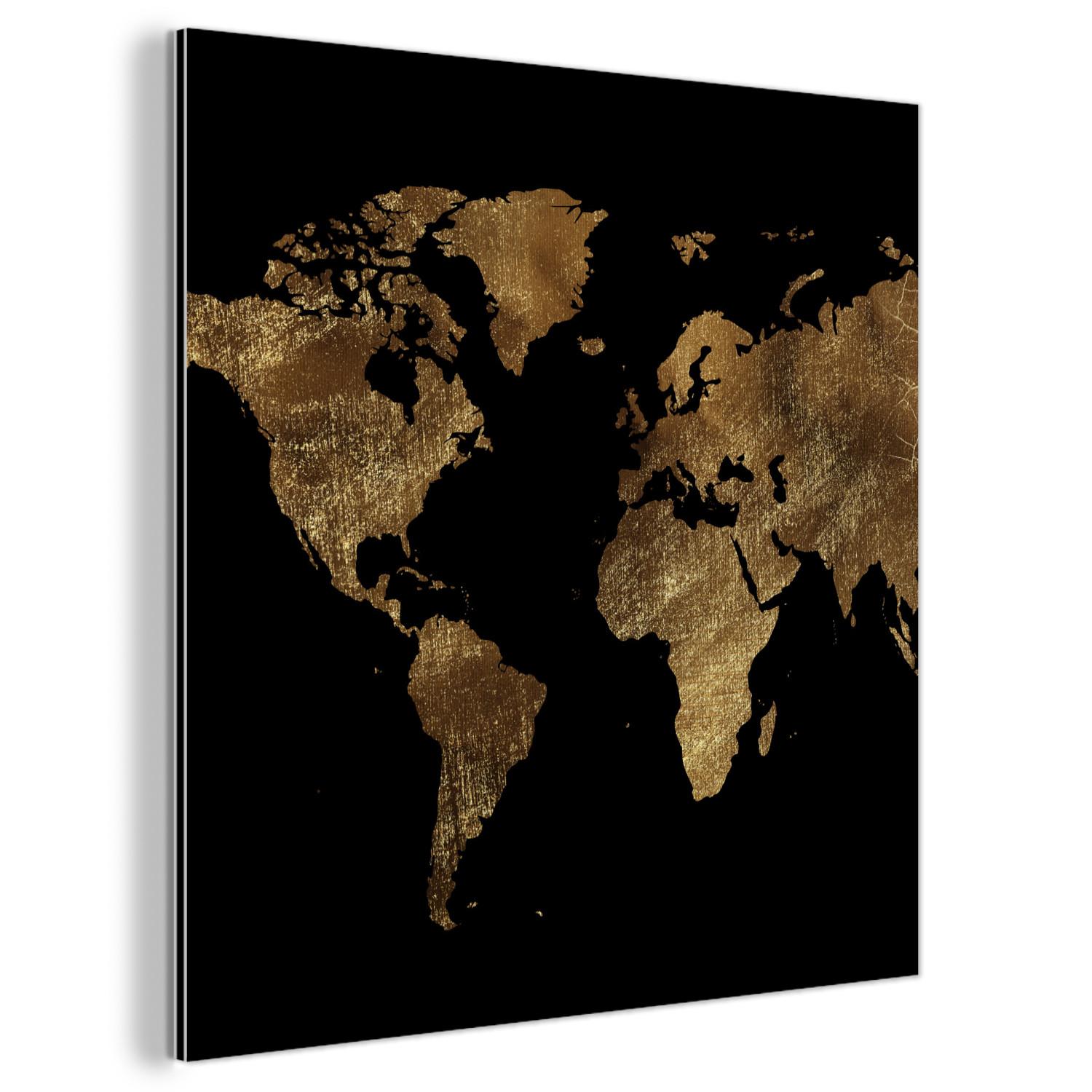 METALLBILD Weltkarte - Gold - Luxus - Erde - Schwarz 90x90 cm - Goldfarben, Metall (90/90cm) - MuchoWow