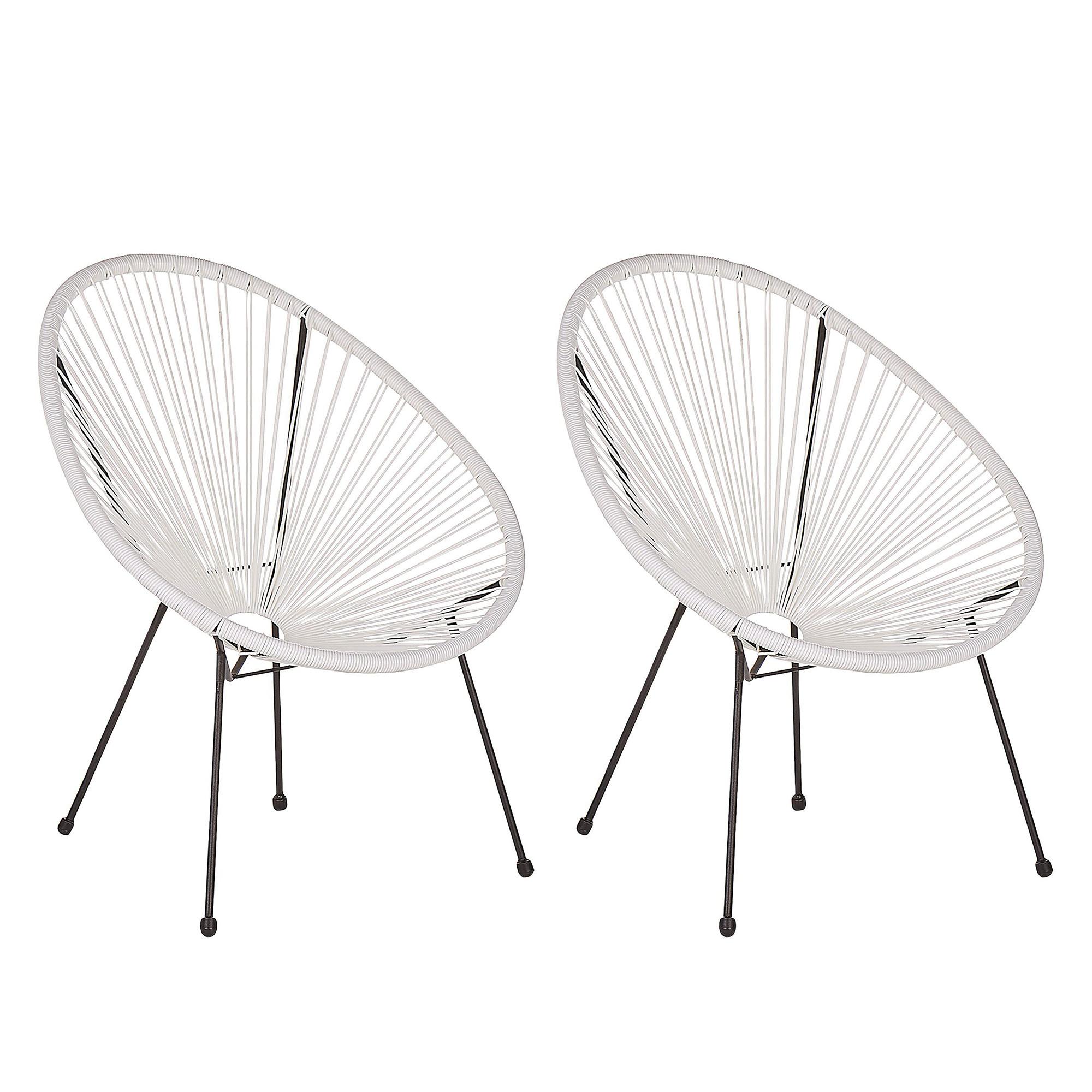 RATTANSTUHL 2er-SET Kunststoff weiß 70 cm Acapulco II - Schwarz/Weiß, Kunststoff (70/87/90cm) - Beliani