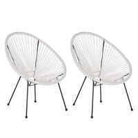 RATTANSTUHL 2er-SET Kunststoff weiß 70 cm Acapulco II - Schwarz/Weiß, Kunststoff (70/87/90cm) - Beliani