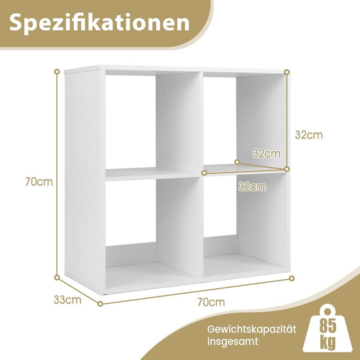 BUCHERREGAL Weiß - Weiß, Holz (70/70/33cm) - COSTWAY