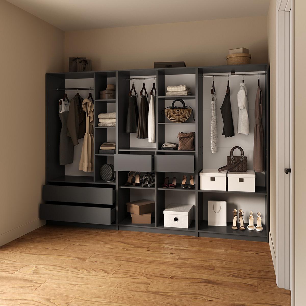 KLEIDERSCHRANK Trento Anthrazit mit 2 Schubladen - Anthrazit, Holzwerkstoff (100/200/50cm) - Livinity®