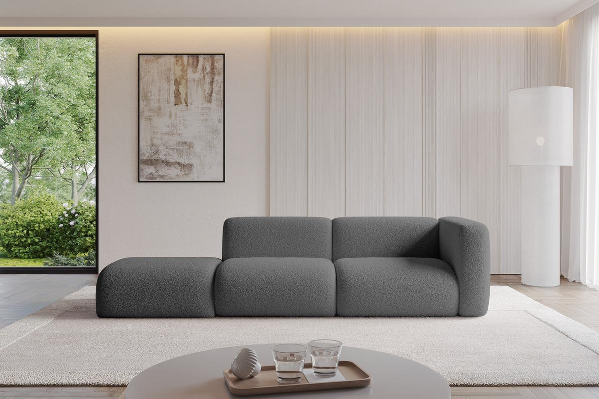 SOFA Ottomane Rechts MIRA-S3 296x89x70 Grau Bouclé - Platinfarben/Schwarz, Holzwerkstoff/Kunststoff (296/70/89cm) - ALTDECOR