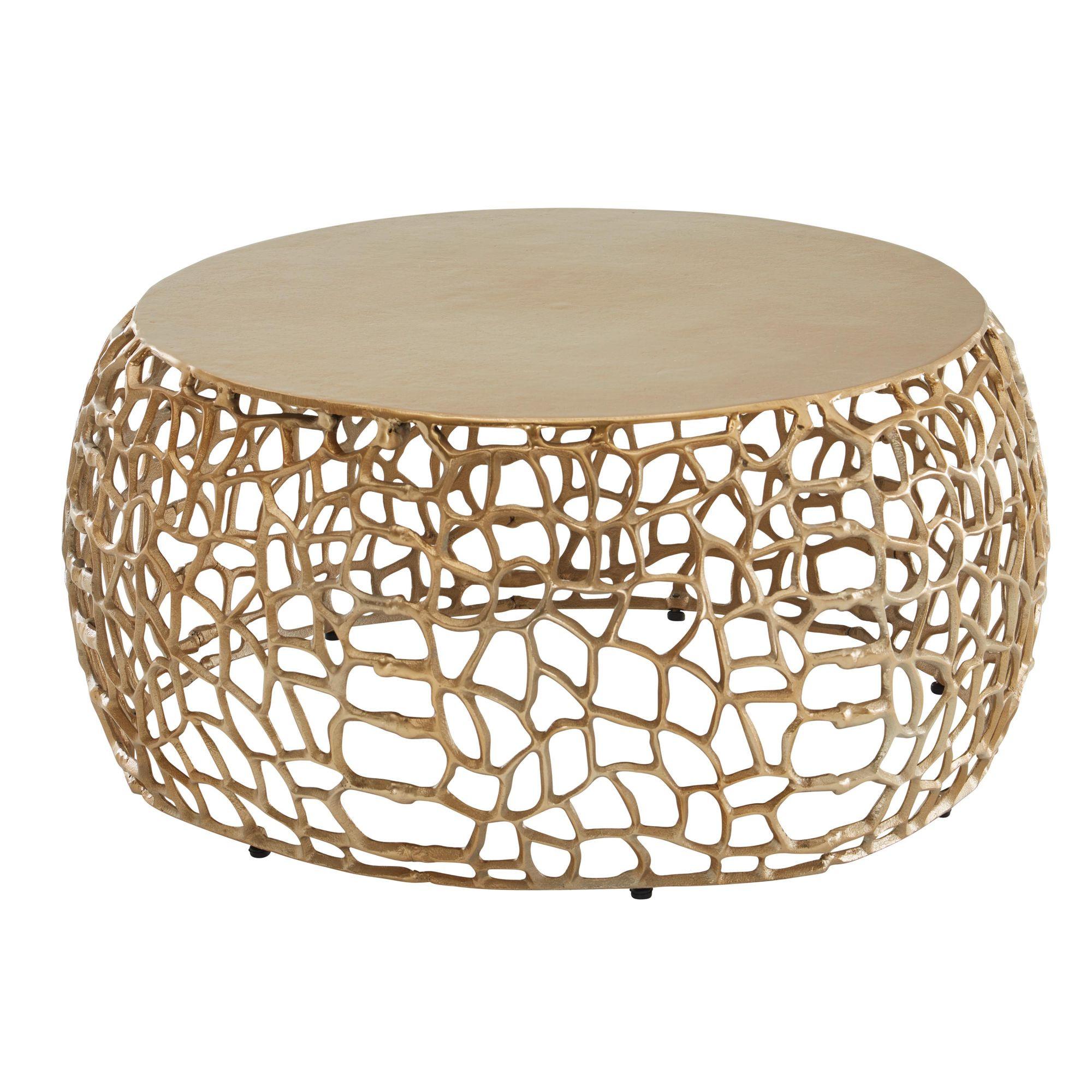 COUCHTISCH Aluminium Rund mit Ast-Struktur, Gold 66x66x30 cm - Goldfarben, Metall (66/66/30cm) - KADIMA DESIGN