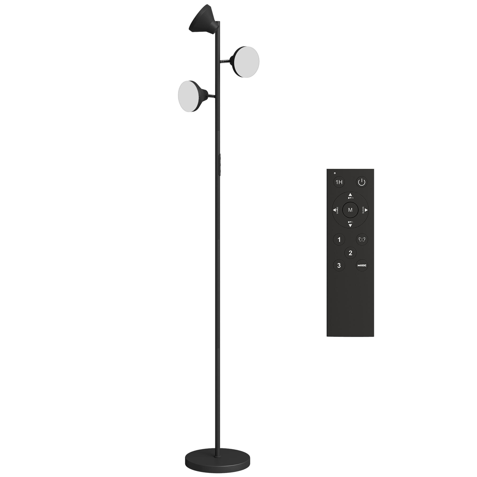 STEHLAMPE Dimmbar mit Leselampe, Stehleuchte Farbwechsel - Schwarz, Metall (25/25/170cm) - HOMCOM