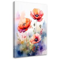 WANDBILD, Rote Mohnblumen pastellfarbene Feldblumen - Multicolor, Textil (60/90cm) - Feeby