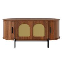 COUCHTISCH in holzoptik mit rattan, ovale form und schiebetüren - Walnussfarben, Holzwerkstoff (50/100/40cm) - Urban Meuble