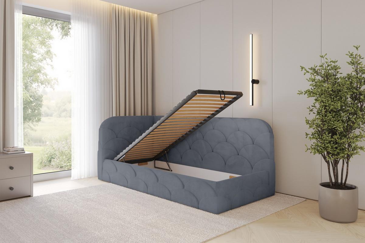 EINZELLBETT Jugendbett mit Bettkasten, Rechts - ELRY 100x200 Grau - Blaugrau, Holzwerkstoff/Textil (100/200cm) - ALTDECOR