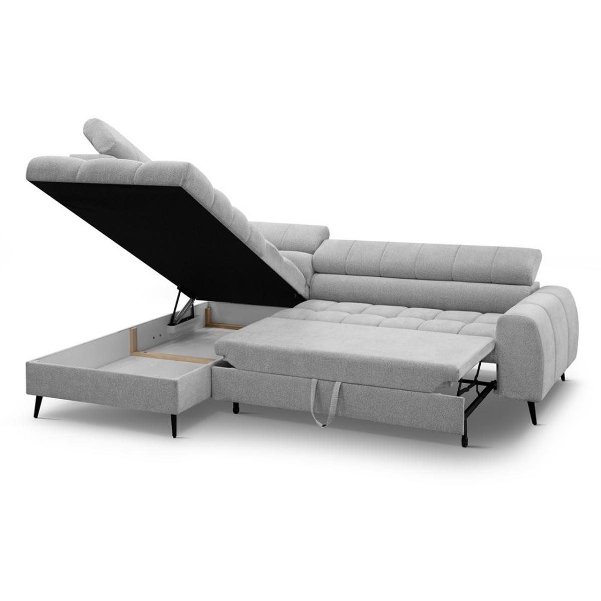 ECKSCHLAFSOFA Vinni Hellgrau, Chenille-Stoff, links - Hellgrau, Textil (265/205cm) - Beautysofa