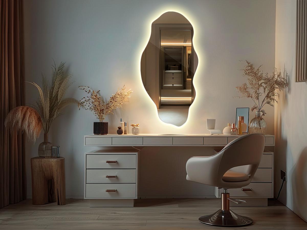 LED-SPIEGEL 40x80 cm Asymmetrisch Warmweiß 3000K - Gelb, Glas (40/80/0.4cm) - Wallfluent