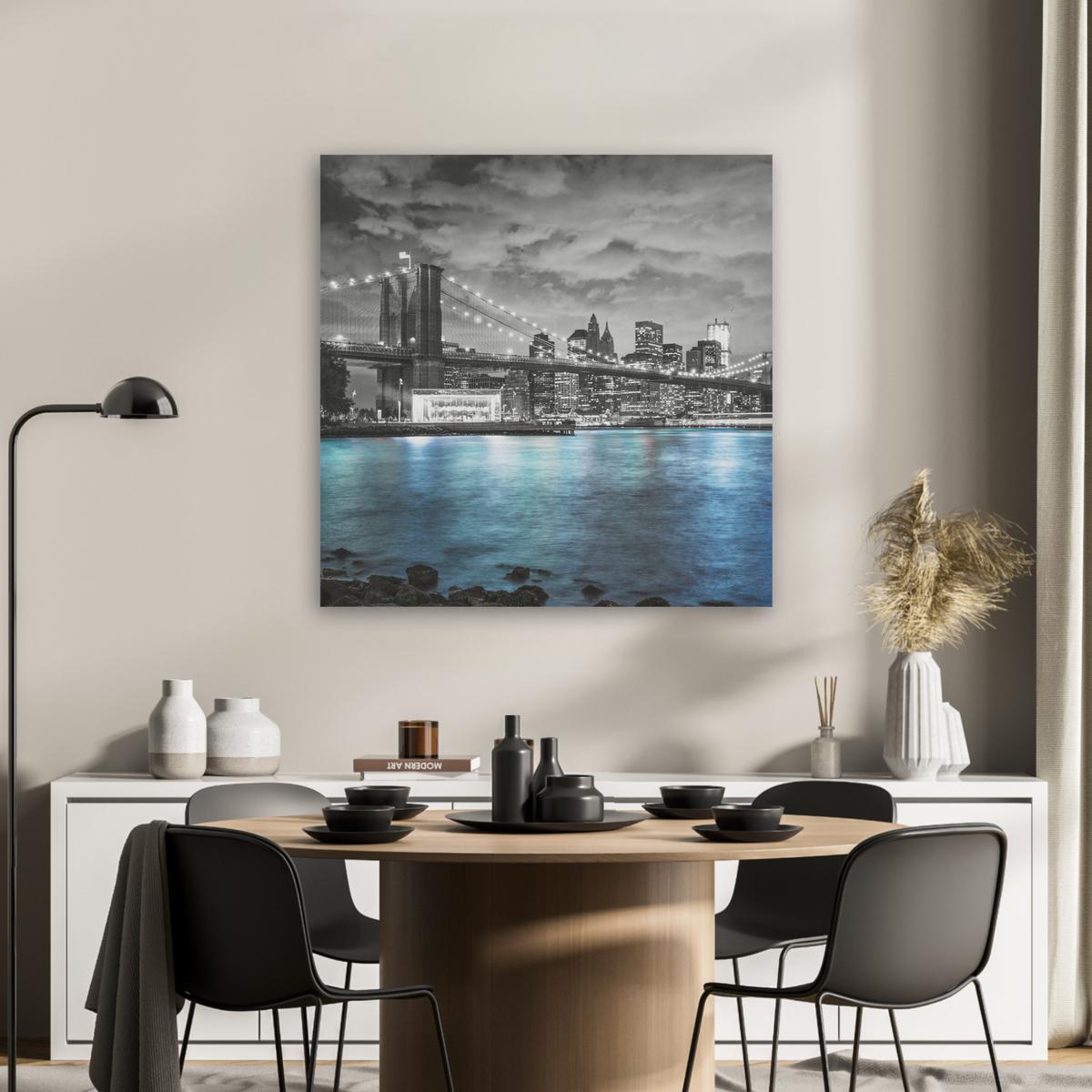 AKUSTIKBILD New York - Skyline - Stadt - Blau Akustikpaneele 80x80 cm - Blaugrau, Kunststoff (80/80/0.9cm) - MuchoWow