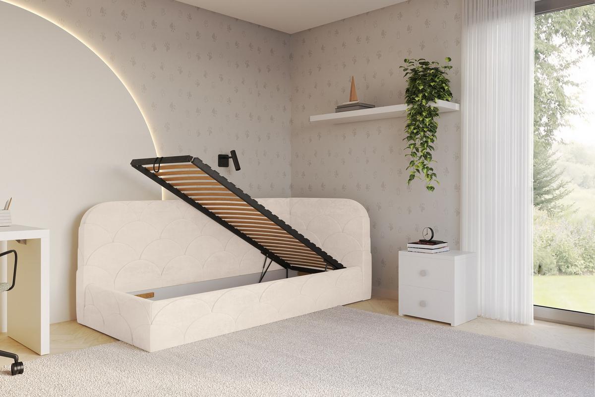 EINZELLBETT Jugendbett mit Bettkasten, Links - ELRY 80x200 Beige - Beige, Holzwerkstoff/Textil (80/200cm) - ALTDECOR