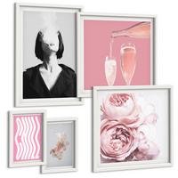 BILDER SET 5er Set - 50x50 cm & 20x30 cm & 40x60 cm Weißer Rahmen - Stilvolles Porträt mit Champagner - Weiß, Kunststoff (40/60cm) - TULUP