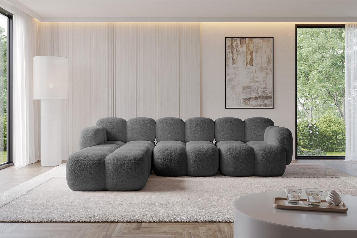 ECKSOFA modulares Sofa Links Miko-L2 302x205x75 Grau Bouclé - Chromfarben/Schwarz, Holzwerkstoff/Kunststoff (302/205cm) - ALTDECOR